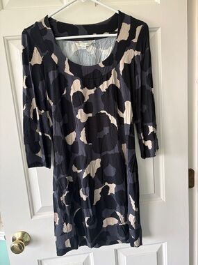 Boden Black and Cream Abstract Scoop-Neck Long Sleeve Dress or Tunic Top